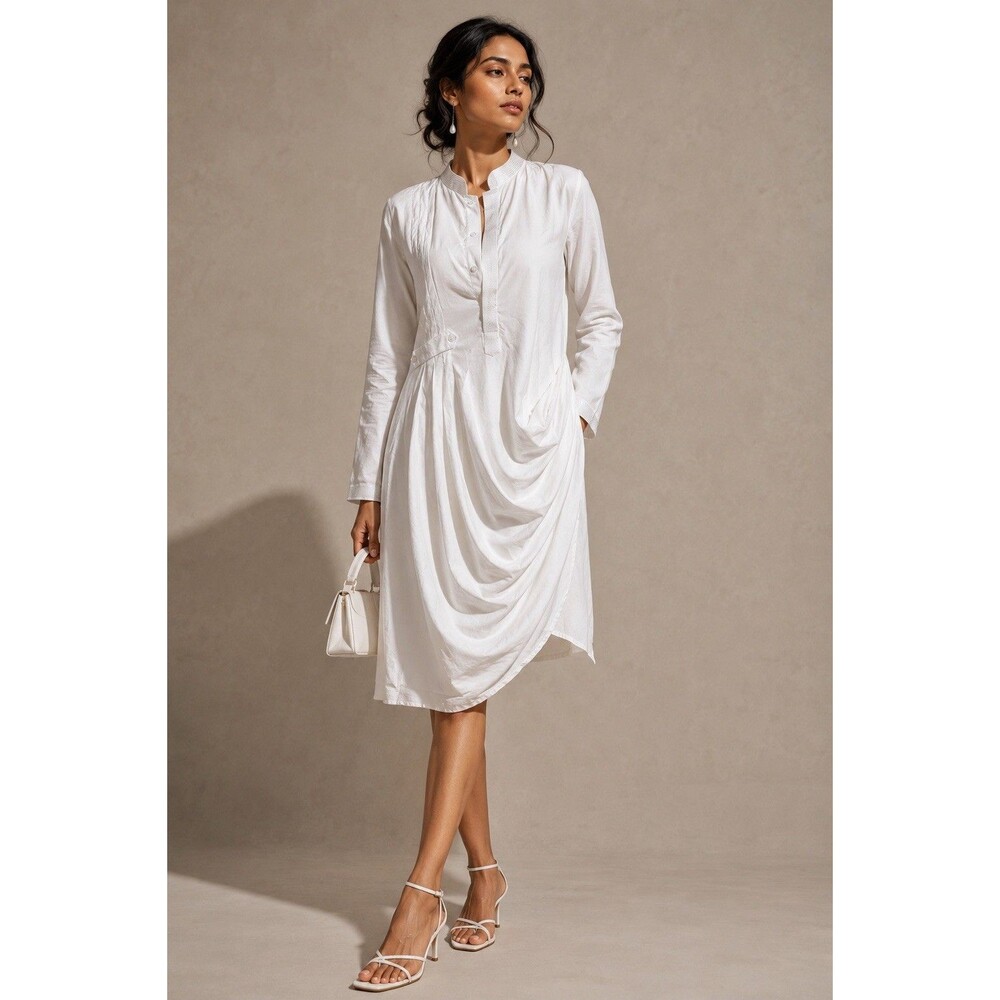 Seema Gujral White Draped Asymmetrical Tunic Dress Embellished Collar Indian 40